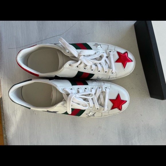 ❌SOLD❌Gucci Ace Star Embroidered Stripe Leather Sneaker White Sneaker - Picture 12 of 15